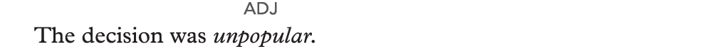 An example reads, The decision was unpopular. The word unpopular is marked as an adjective.