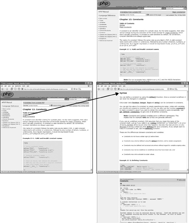 To make it easy for visitors to navigate long web pages, you might list the contents for that page first and add links for each entry so that, when a visitor clicks a link (left), she jumps to the appropriate section of the page (right).