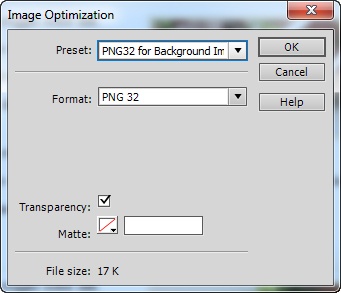 Saving a Photoshop file as a PNG32 image doesn’t provide a lot of choices. In fact, the only advantage to using PNG32 is its transparency option. Skip selecting a matte color for PNG32 images—you only need to turn on the Transparency checkbox to use the alpha transparency that PNG32 already provides.