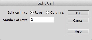 The Split Cell dialog box lets you divide a single cell into multiple cells. You can divide the cell into rows, with multiple cells on top of one another, or columns, with multiple cells side by side.