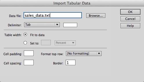 You import a data file and set formatting options for the resulting table using the Import Tabular Data dialog box.