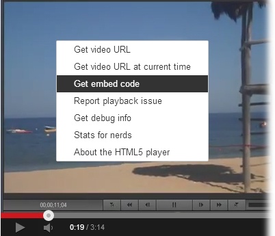 Right-click (Control-click) any video on YouTube and you see this menu. Choose “Get embed code” to get the code you need to add the video to your web page. If you just want to share the video with a friend, choose the first option, “Get video URL,” to get the address of the YouTube page—you can then paste it into an email or instant message.