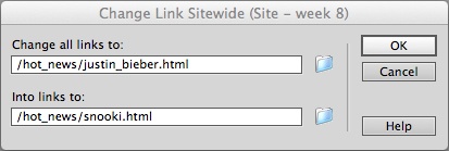 Dreamweaver uses a root-relative link to specify the page whose web address you want to change, as indicated by the slash (/). Don’t worry, this doesn’t mean that Dreamweaver makes the link root relative. It’s just how Dreamweaver identifies the location of the page in the site. See for more on root-relative links.