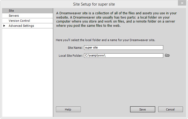 Setting up a dynamic site starts the same way as setting up a plain old HTML site: Name the site and tell Dreamweaver where to find its files.