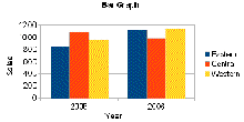 Six vertical bars are split into two group: 2005 and 2006. Each group has a vertical bar for west region, central region and east region.