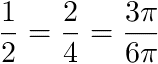 1/2=2/4=(3 pi)/(6 pi)