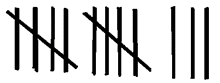 A number of line segments made with a pencil. Every fifth line segment crosses out the previous four, making groups of five.