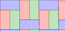 A bunch of rectangles in three colors arranged so that they cover the view window entirely.