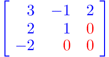 A 3x3 matrix: row 1: 3, -1, 2; row 1: 2, 1, 0; row 3: -2, 0, 0.