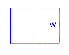 A rectangle. A long side is labeled 'l'. A short side is labeled 'w'.