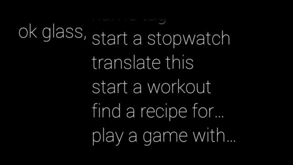 Glass displays a menu listening for a known list of hotwords to launch Glassware that a user has authorized for their account or installed on their device.