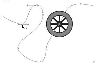 One advantage of drawn lines for motion paths is that they have anchor points you can use to fine-tune the path. Click the path with the Subselection tool, and you can reshape the line as you would any other line drawn with the Pen.