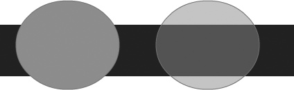 When you use a transparent color, background objects and the stage itself show through, giving the appearance of a different color altogether. Here, the two ovals are actually the same color, but they don't look like it: The selected oval on the right is 50% opaque, while the oval on the left is 100% opaque.