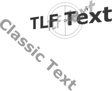 You can use the Transform tool (Q) to rotate text in two dimensions. For 3-D rotation or motion, use TLF text and the 3D Rotation tool (shown here) or the 3D Translation tool.