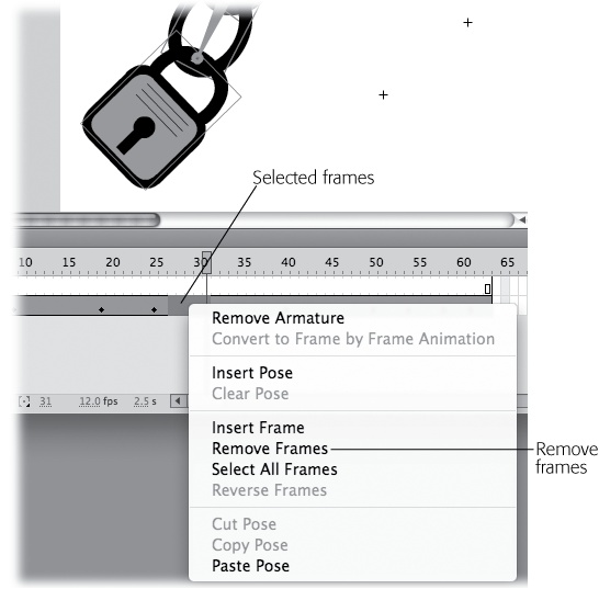 Right-click the Armature layer, and you see this context menu. You can change the timing in a pose layer by inserting or removing frames.