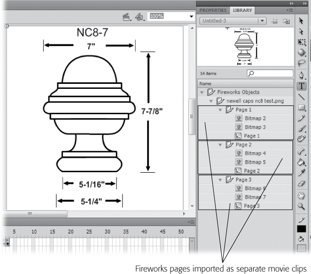 You can import Fireworks "pages" as separate movie clips when you import a Fireworks PNG file.