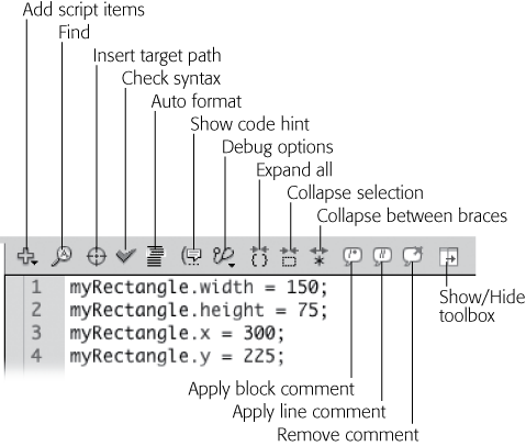 The buttons in the toolbar above the Script pane may seem cryptic at first, but they're worth investigating. Pause with your cursor over a button to show a tooltip that explains its function.