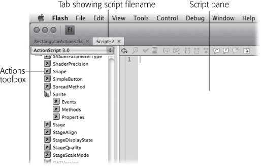 The Script window used to write code in an ActionScript (.as) file looks very similar to the Actions panel of a Flash document. There's no Script navigator, because the ActionScript code is linked to particular objects by statements within the code itself.