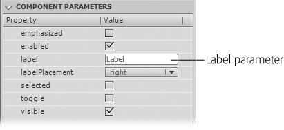 Use the Component Parameter subpanel to make changes to the component parameters. The names of parameters appear on the left. Use the text boxes and menus on the right to change the parameter's values.