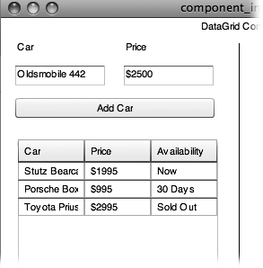 The DataGrid component displays information in a spreadsheet-style format with rows and columns.