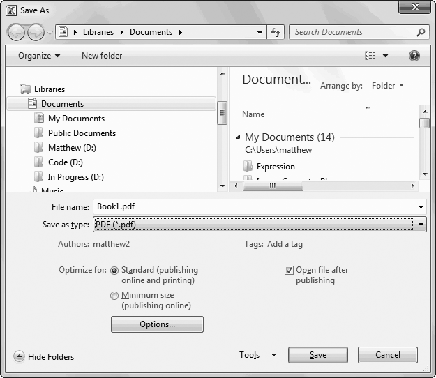 PDF files can be saved with different resolution and quality settings (which mostly affect any graphical objects like pictures and charts that you've placed in your workbook). Normally, you use higher quality settings if you're planning to print your PDF file, because printers use higher resolutions than computer monitors.