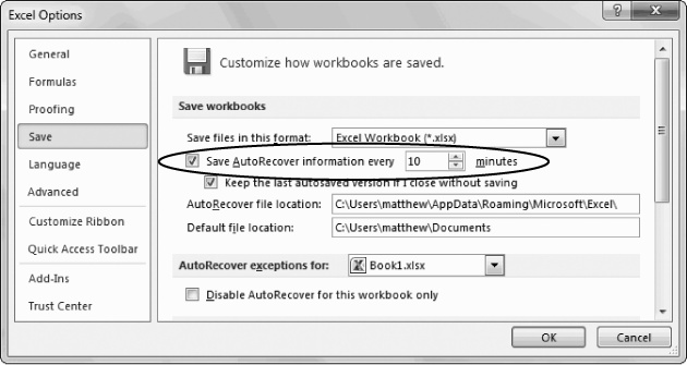 You can configure how often AutoRecover saves backups. There's really no danger in being too frequent. Unless you work with extremely complex or large spreadsheets—which might suck up a lot of computing power and take a long time to save—you can set Excel to save the document every five minutes with no appreciable slowdown.