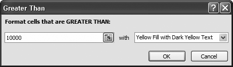 Each time Carolynne the llama eats more than 10,000 calories, Excel highlights the cell with a yellow shaded background.