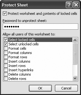 The Protect Sheet dialog box lets you set a password that prevents anyone else from tampering with your worksheet.