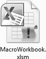 Excel gives macro-enabled workbooks (both .xlsm and .xlsb files) a different icon, with a superimposed exclamation mark. This icon lets you recognize a macro-enabled workbook—like the MacroWorkbook shown here on the Windows desktop—before you open it. But don't get too paranoid just yet. As you'll discover on page 803, Excel's macro security features make sure there's little to fear about malicious macro code.