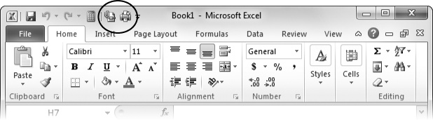 The workbook-specific buttons (circled) always appear after standard buttons. You can define the same button as a standard button and a workbook-specific button, in which case it appears twice.