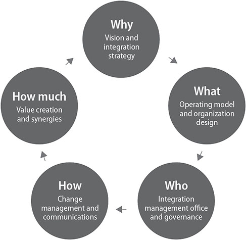 Chart shows elements of strong integration as ‘why’, ‘what’, ‘who’, ‘how' and ‘how much'.