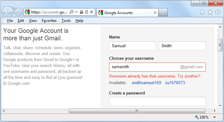 Gmail uses Ajax to check the availability of usernames