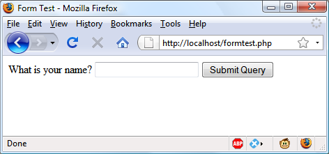 The result of opening formtest.php in a web browser