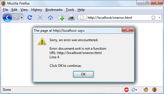 Using the onerror event with an alert method pop-up