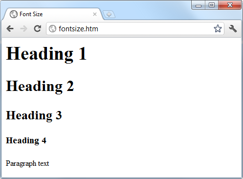 Setting four heading sizes and the default paragraph size