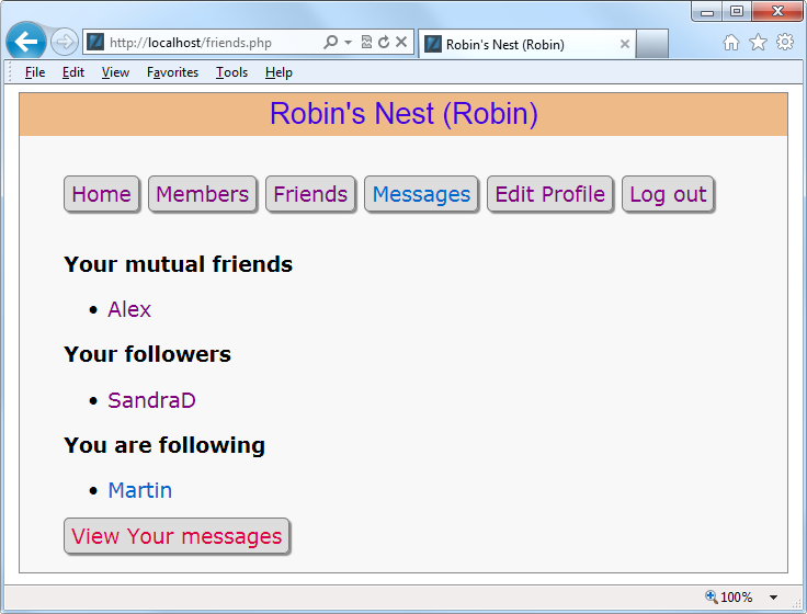 Displaying a user’s friends and followers