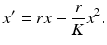 
 $$ x^{\prime }=rx-\frac{r}{K}x^{2}. $$
