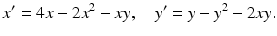 $$ x^{\prime }=4x-2x^{2}-xy,\quad y^{\prime }=y-y^{2}-2xy. $$