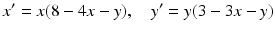 $$ x^{\prime }=x(8-4x-y),\quad y^{\prime }=y(3-3x-y) $$