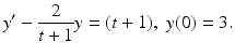 $$ y^{\prime }-\frac{2}{t+1}y=(t+1),\;y(0)=3. $$