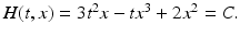 $ H(t,x)= 3t^2 x-tx^3+2x^2=C. $