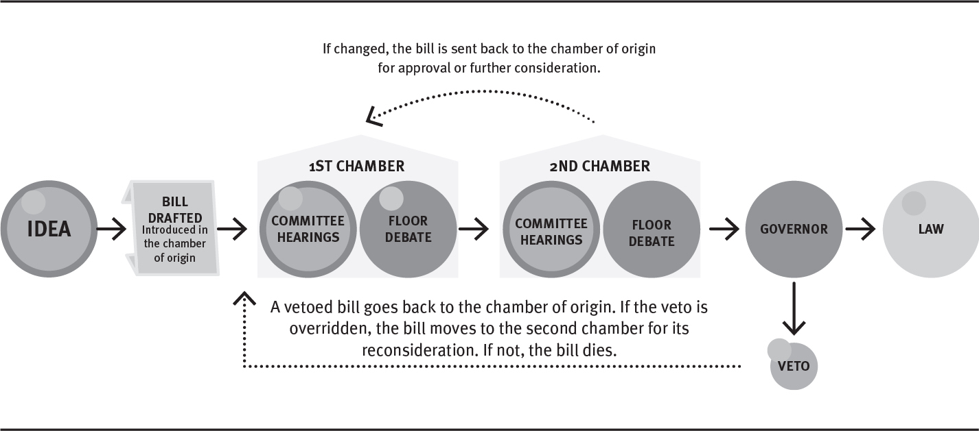 A flow diagram shows the process of how an idea evolves to be a law.