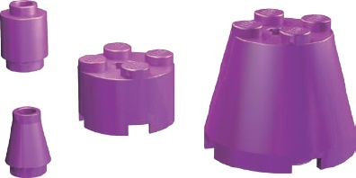 The standard vertical-walled elements are cylinders, and the sloped versions are cones.