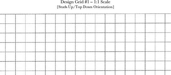 The squares on Design Grid #1 are all the same size as the top surface of a 1×1 brick.