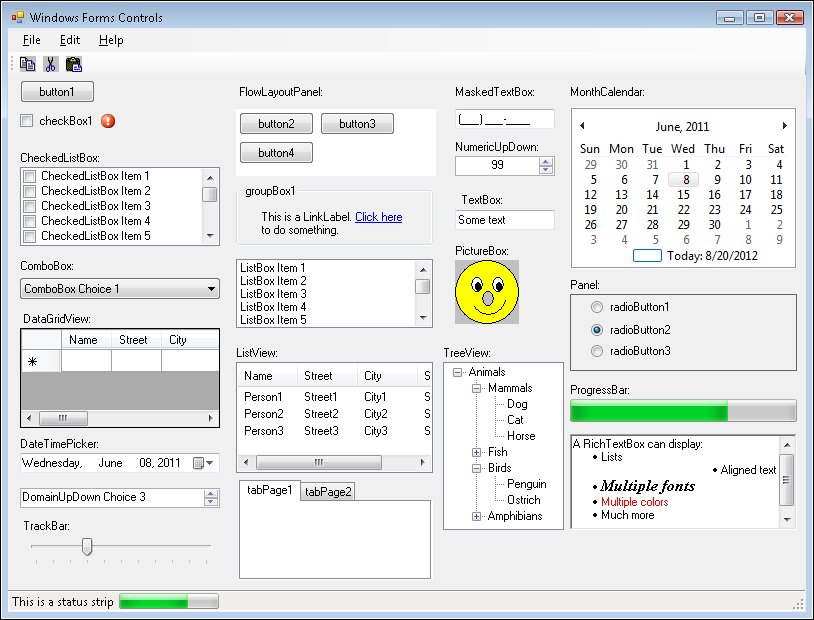 This form contains many Windows Forms controls.