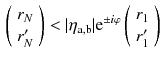 $$\begin{aligned} \left( \begin{array}{c} r_N \\ r'_N \end{array} \right) < |\eta _\mathrm{{a, b}} |\mathrm{e}^{\pm i \varphi } \left( \begin{array}{c} r_1 \\ r_1' \end{array} \right) \end{aligned}$$