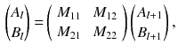 $$\begin{aligned} {A_l \atopwithdelims ()B_l}= & {} \left( \begin{array} {ll} M_{11} \, &{} \, M_{12} \\ M_{21} \, &{} \, M_{22} \end{array} \right) \left( {A_{l+1}} \atop {B_{l+1}} \right) , \end{aligned}$$