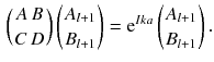 $$\begin{aligned} \left( {A \, B} \atop {C \, D} \right) \left( {A_{l + 1}} \atop {B_{l + 1}} \right) = \mathrm {e}^{Ik a} \left( {A_{l + 1}} \atop {B_{l + 1}} \right) . \end{aligned}$$