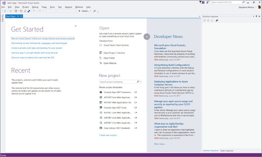 Screenshot illustration of the arrangement of the Visual Studio environment layout.