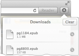 **Figure 10:** Safari’s Downloads list. The title of a file here doesn’t always match the link you clicked, but any odd naming convention likely won’t carry through to the book when it’s in iBooks.